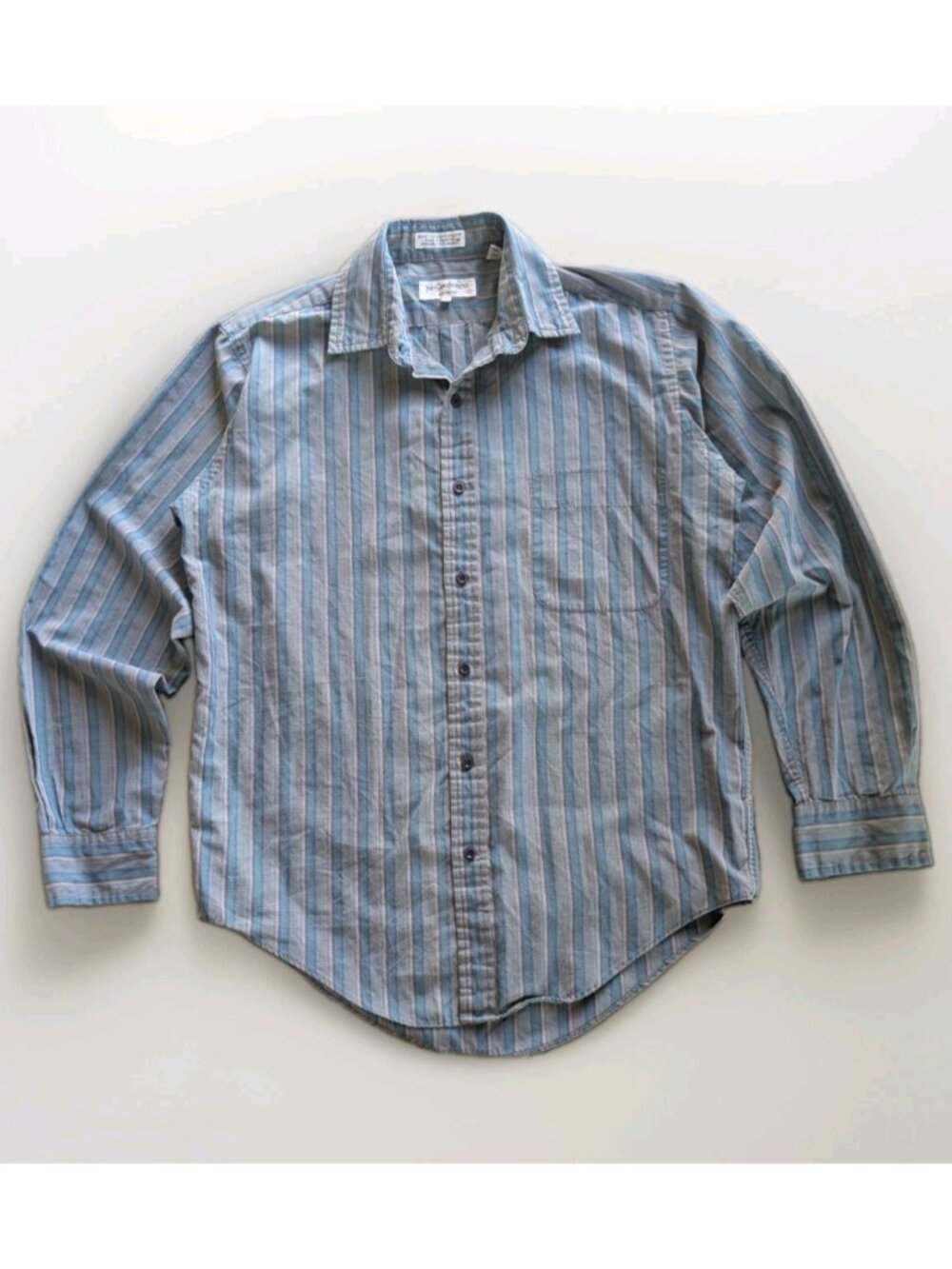 Vintage 90s Yves Saint Laurent Menswear Striped Button Down Shirt Small Gray